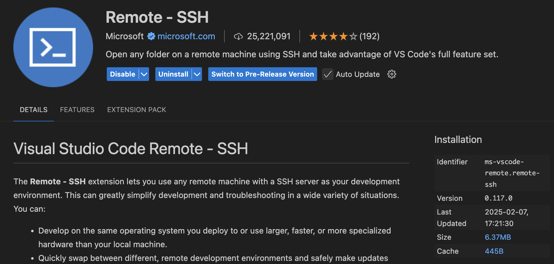 Remote - SSH extension